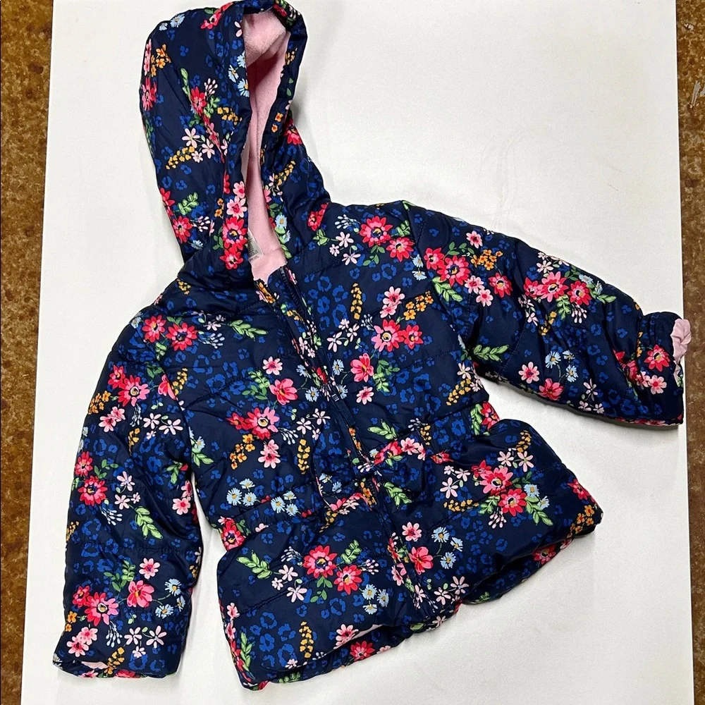 OshKosh B'gosh Navy Floral Puffer Jacket with Pink Lining